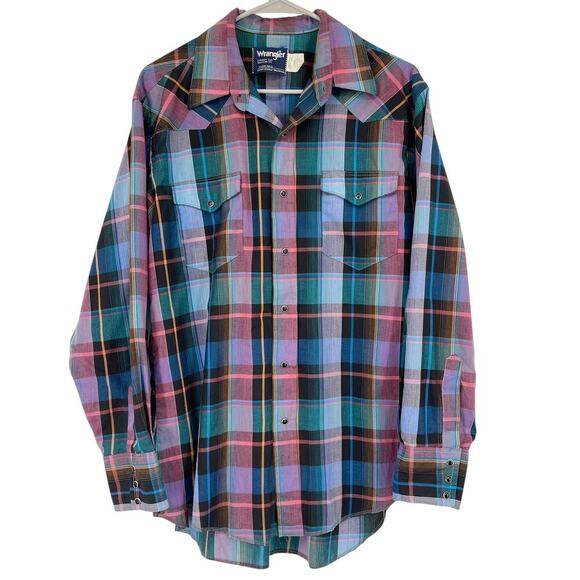VTG Wrangler Cowboy Cut Snap Shirt Rare Colorway 16.5x34 USA 80s 90s Western